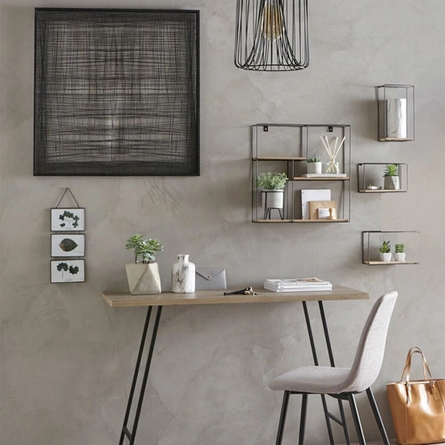 Zestaw 4 półek ściennych Ally czarne/naturalne industrialne do kuchni i na książki Atmosphera