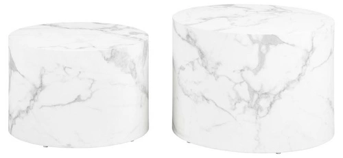 Zestaw 2 okrągłych stolików kawowych Dice biały marmur nowoczesny do salonu 2w1 Actona