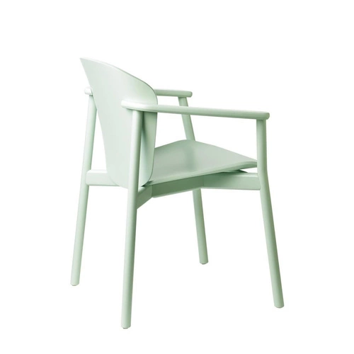 Krzesło do jadalni drewniane FINN SCAB Design zielone z podłokietnikami nowoczesne sztaplowane