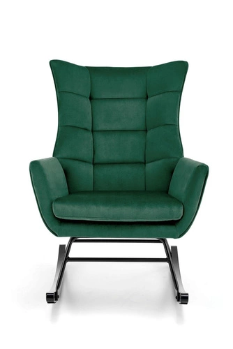 Fotel bujany Topar welurowy do salonu nowoczesny skandynawski ciemnozielony Intesi