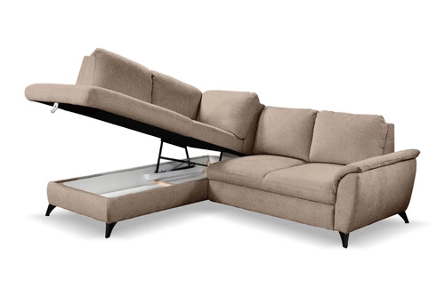 Narożnik z funkcją spania do salonu Nevada beżowy nowoczesny z pojemnikiem Intesi