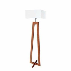 Lampa stojąca do salonu JAWA Lysne nowoczesna biała z abażurem i mahoniowym drewnem 138 cm