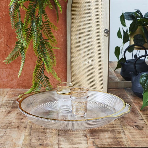 Taca dekoracyjna owalna Mirage 38,5 cm transparentna ze złotym brzegiem Intesi do serwowania