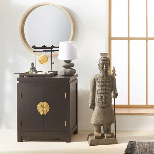 Lampka nocna do sypialni Mer Atmosphera szara ceramiczna z abażurem bawełnianym 29,5 cm