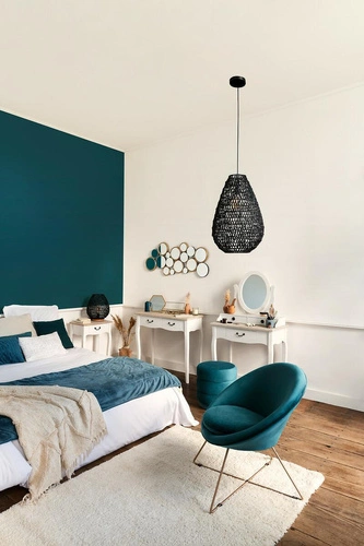 Pufa Sinan okrągła tapicerowana morska do salonu i przedpokoju nowoczesna Atmosphera 40 cm