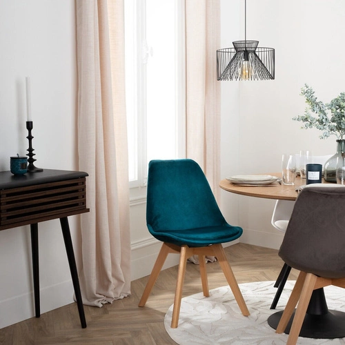 Krzesło tapicerowane Baya VIC Atmosphera do jadalni skandynawskie morski welur bukowe nogi