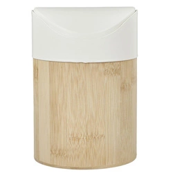 Intesi Mini kosz na śmieci do łazienki i kuchni bambusowy biały z obrotową pokrywą 1L