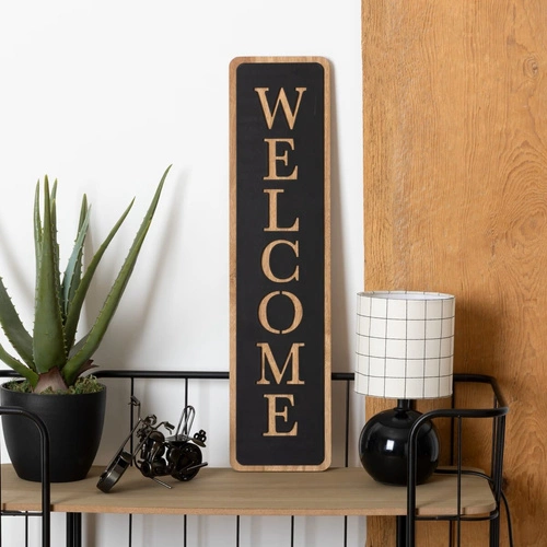 Dekoracja ścienna Welcome czarna z haczykami MDF do przedpokoju Atmosphera 57 cm