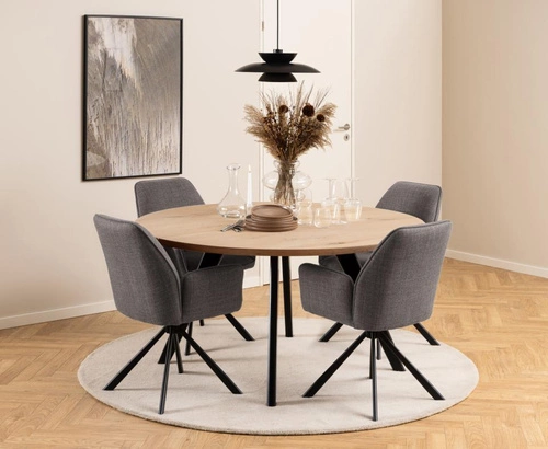 Krzesło tapicerowane Glenda Actona obrotowe z podłokietnikami do jadalni jasnoszare nowoczesne