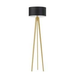 Lampa podłogowa MIAMI abażur czarny stelaż dębowy