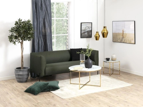 Stolik kawowy okrągły szklany Alisma 50 cm biały marmur glamour złoty do salonu Actona