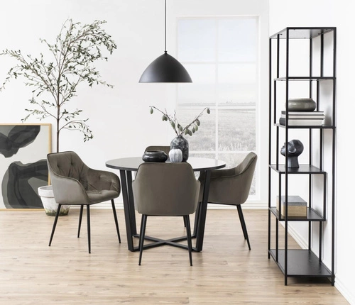 Krzesło tapicerowane Brooke VIC welurowe beżowe z podłokietnikami do jadalni i salonu Actona