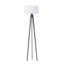 Lampa podłogowa trójnóg MIAMI Lysne biała z abażurem drewniana do salonu personalizowana