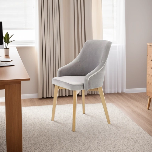 Krzesło tapicerowane welurowe Alain Intesi do jadalni szare z podłokietnikami drewniane