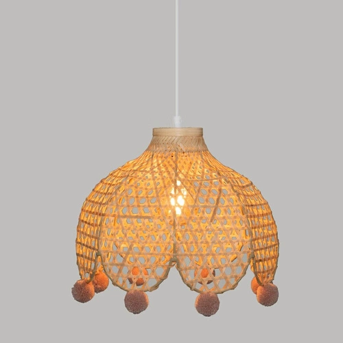 Lampa sufitowa bambusowa Atmosphera boho z frędzlami regulowana do pokoju dziecka