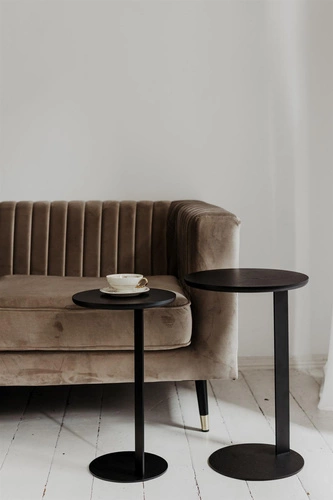 Stolik kawowy ODEN 300 okrągły czarny dąb nowoczesny loftowy do salonu i sypialni