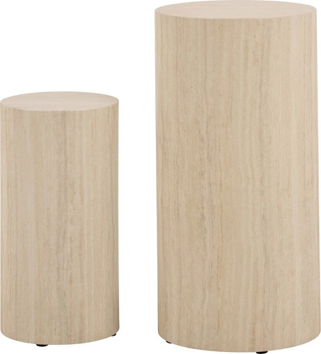 Zestaw 2 okrągłych stolików kawowych Dice trawertyn beżowy nowoczesny 2w1 do salonu Actona