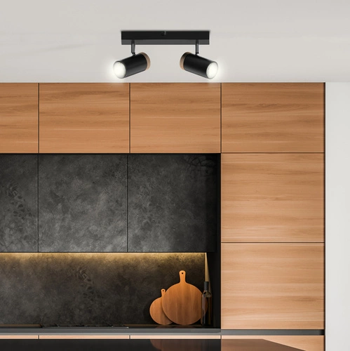 Lampa sufitowa Lagos czarny 2x15 GU10 klosz czarny+drewniany