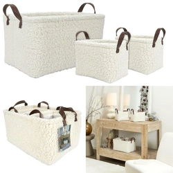 Zestaw 3 kremowych koszy boucle Intesi dekoracyjnych do przechowywania do salonu