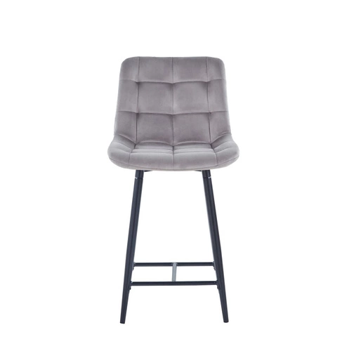 Hoker Poly Low szary welurowy z oparciem do kuchni nowoczesny pikowany na czarnych nogach 61 cm Intesi