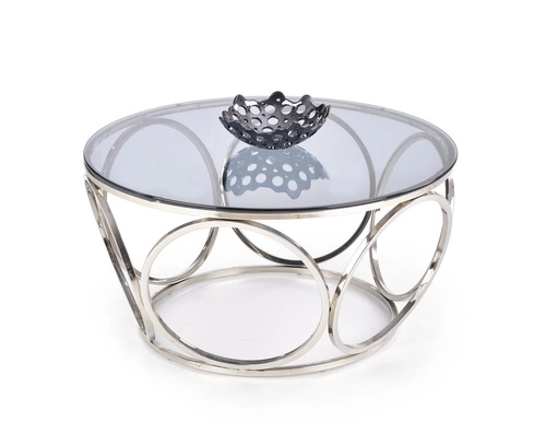 Stolik kawowy okrągły szklany Deyn 80 cm srebrny nowoczesny do salonu Intesi