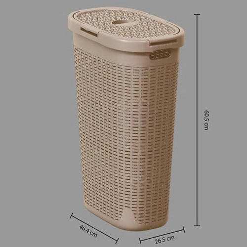 Kosz na pranie wąski 40 l rattan syntetyczny beżowy