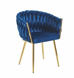 Krzesło tapicerowane Malaya Velvet Intesi niebieskie do jadalni glamour ze złotymi nogami