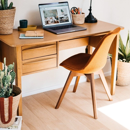 Krzesło tapicerowane Baya pomarańczowe do jadalni i salonu skandynawskie drewniane Atmosphera