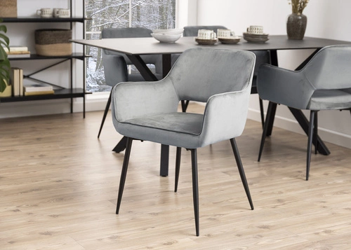 Krzesło do jadalni Ranja Actona tapicerowane szare z podłokietnikami nowoczesne glamour