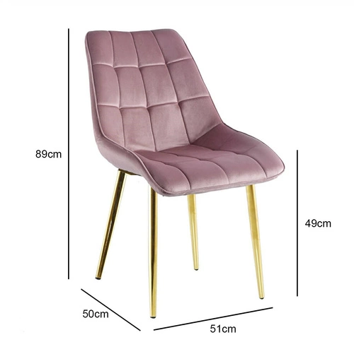 Krzesło tapicerowane welurowe Poly Intesi różowe na złotych nogach do jadalni i salonu