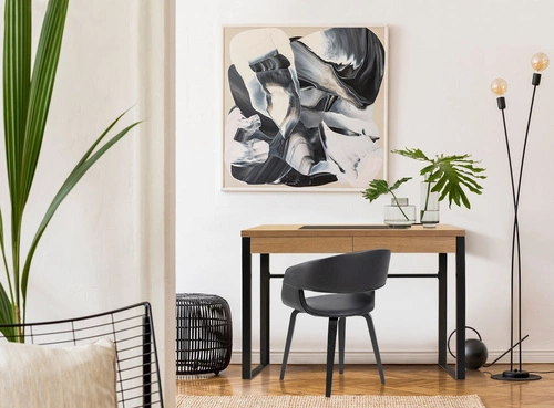 Biurko industrialne Dolem Intesi z szufladą i podkładką do pracy, czarne z dębowym blatem 100 cm