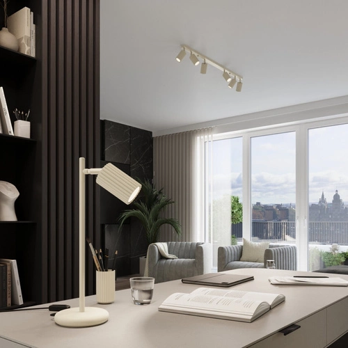 Lampka biurkowa KARBON beżowa nowoczesna regulowana do sypialni i gabinetu SOLLUX LIGHTING