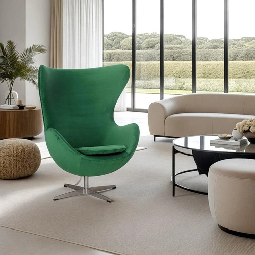 Fotel Jajo Velvet zielony obrotowy do salonu welurowy D2.DESIGN inspirowany Egg