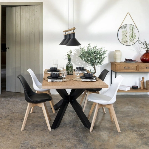 Krzesło do jadalni Baya Atmosphera szare ciemne tapicerowane skandynawskie z bukowymi nogami