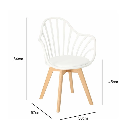 Krzesło do jadalni Sirena Intesi białe z podłokietnikami, skandynawskie, łatwe czyszczenie