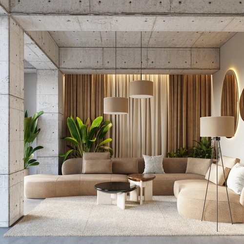 Lampa stojąca do salonu NEVIA nowoczesna beżowa z abażurem trójnóg 135 cm