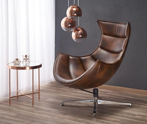 Fotel wypoczynkowy Falvio skórzany obrotowy do salonu nowoczesny ciemnobrązowy Intesi