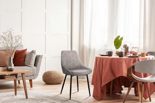 Krzesło tapicerowane Floyd szare sztruksowe do jadalni nowoczesne na czarnych nogach Intesi