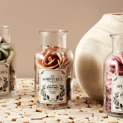 Szklany słój 16cm z pot pourri pomarańczowe