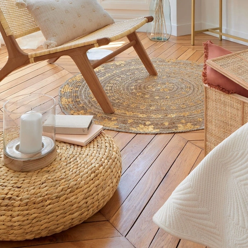 Pufa Wond okrągła boho z hiacyntu wodnego naturalna do salonu i sypialni Atmosphera 55 cm