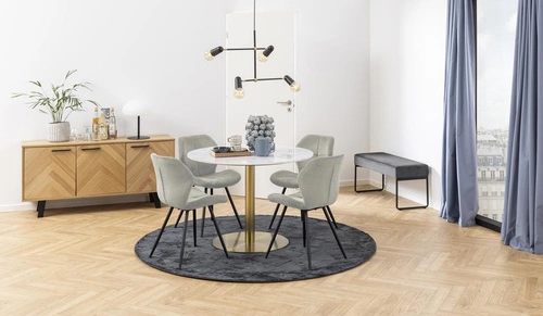 Krzesło tapicerowane Petri Actona do jadalni nowoczesne beżowe na czarnych metalowych nogach