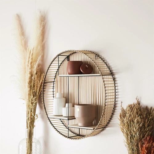 Okrągła półka ścienna Bali boho wisząca drewniana na książki i dekoracje czarna Intesi