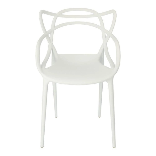 Krzesło Lexi białe inspirowane Master chair nowoczesne do jadalni sztaplowane z podłokietnikami