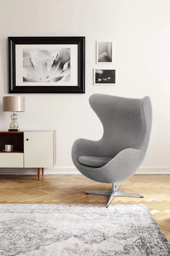 Fotel uszak Jajo inspirowany Egg do salonu i biura szary nowoczesny obrotowy Easy Clean