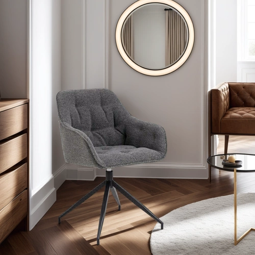 Krzesło tapicerowane obrotowe Brooke do jadalni i salonu antracytowe nowoczesne z podłokietnikami