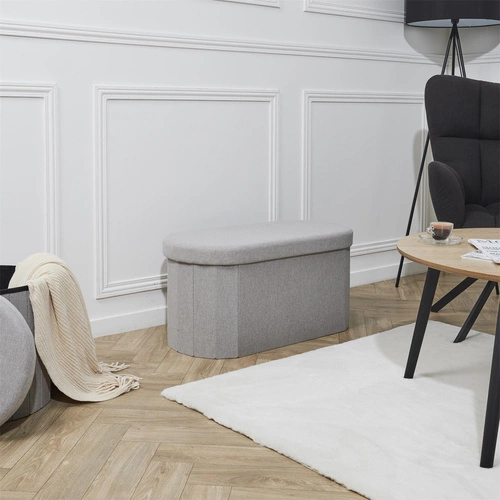 Ławka tapicerowana Olaf szara ze schowkiem składana do przedpokoju i sypialni Intesi
