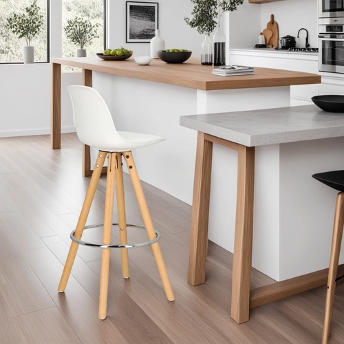 Hoker Nord biały z oparciem do kuchni nowoczesny drewniany tapicerowany ekoskóra 73 cm Intesi