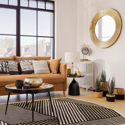 Lustro okrągłe Milda 90cm złote glamour do salonu w metalowej ramie Atmosphera