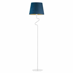 Lampa stojąca do salonu Fogo Gold niebieska welurowa glamour z abażurem Lysne 174 cm