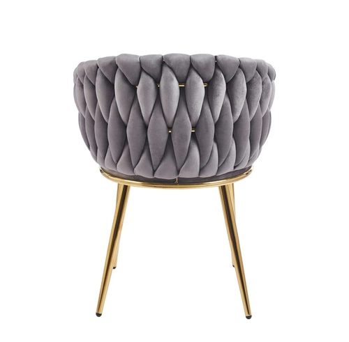 Krzesło tapicerowane Malaya Velvet szare z podłokietnikami do jadalni na złotych nogach Intesi
